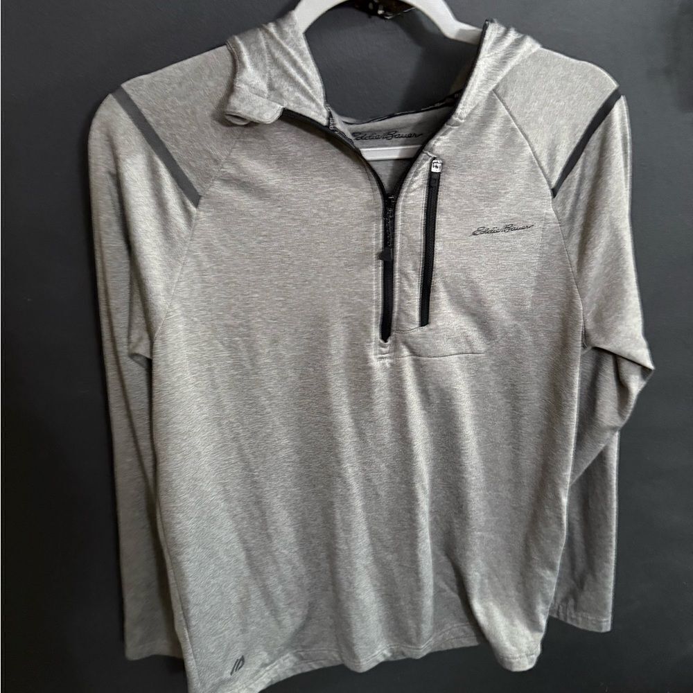Eddie Bauer 1/4 Zip Hooded Sweatshirt Grey Men's Size Small - Picture 6 of 12